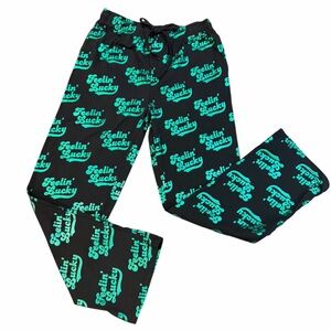 Mad Engine “Feelin’ Lucky” Graphic Jogger Lounge Pants Black Green Size L